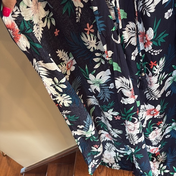 Women’s tropical strapless high slit wide leg jumpsuit rayon draw string waist L - Picture 4 of 10